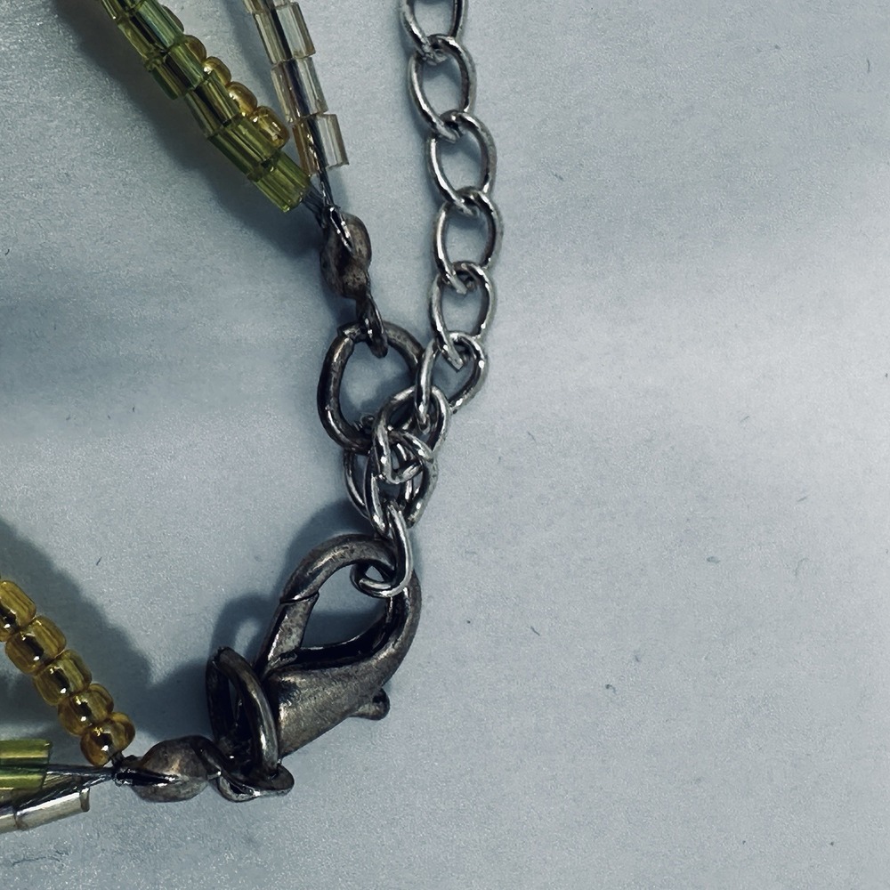 KC Signed Multi Strand Beaded Necklace Green Gold Resin Pendant Boho 18" Unique - Picture 10 of 11